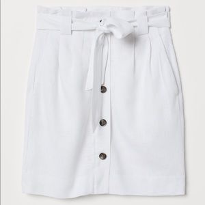 H&M White Linen Button Front Paperbag Skirt Sz 0